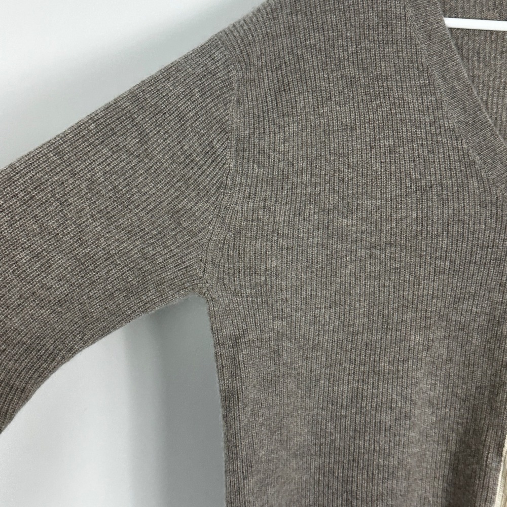 Magaschoni 100% Cashmere V-Neck Colorblock Sweater Knit Womens Sz XL Grey Beige - Picture 7 of 11